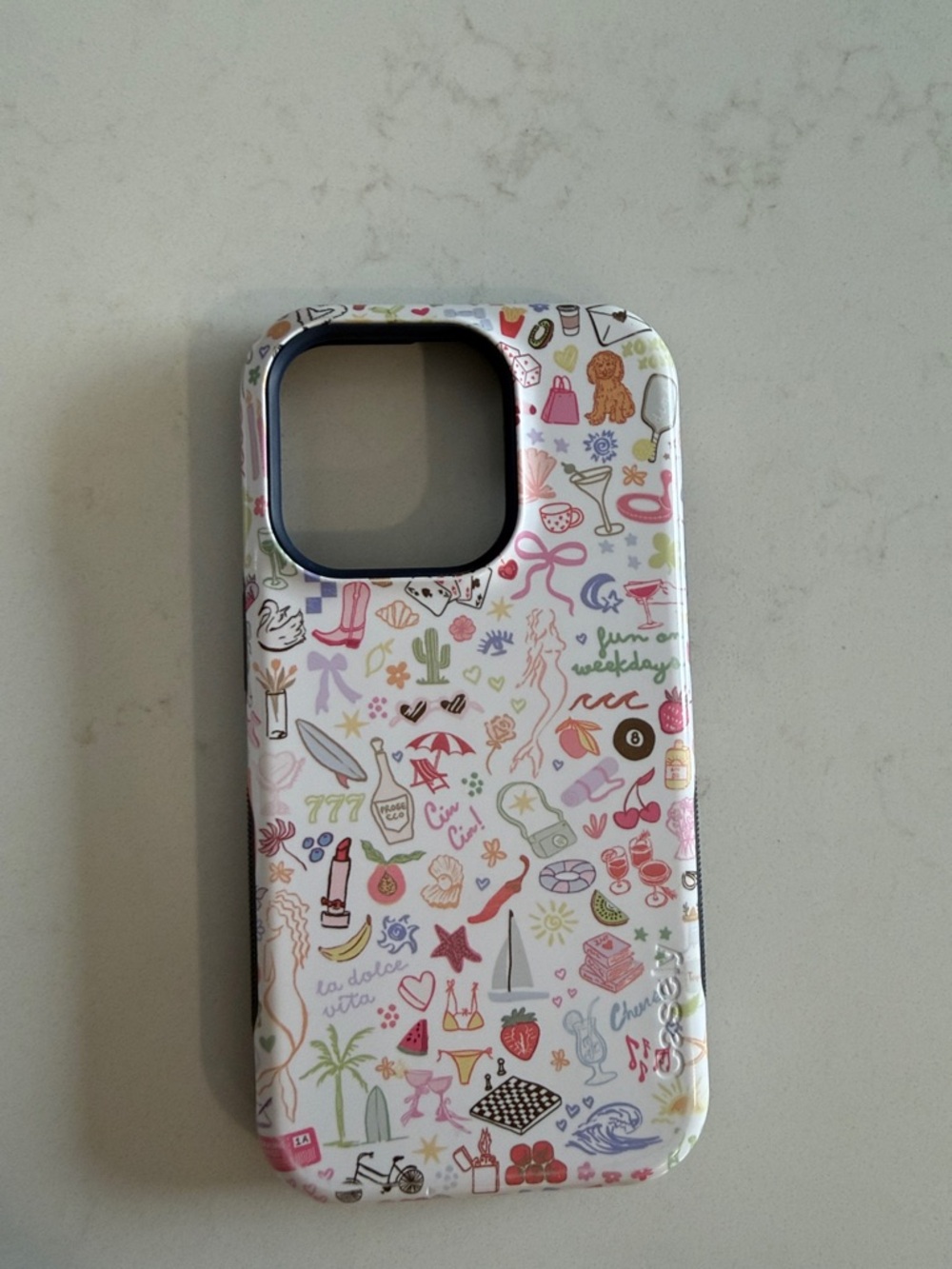 Cute Illustrated White Phone Case with Multicolor Icons